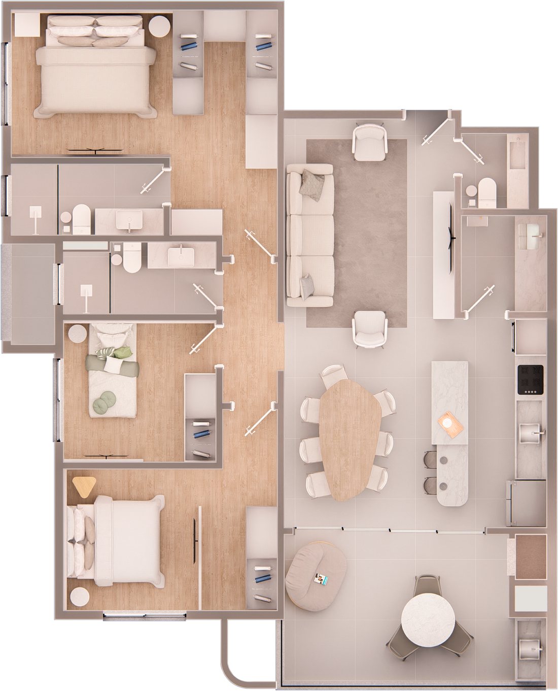 Planta humanizada Planta tipo 1 · 3º ao 10º pavimento, 112,84 m²